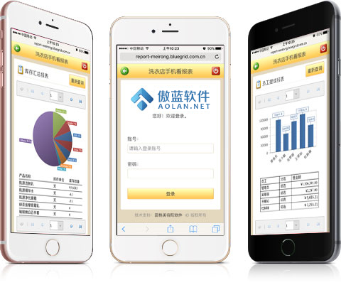 傲藍(lán)洗衣店手機看報表系統(tǒng)頁面